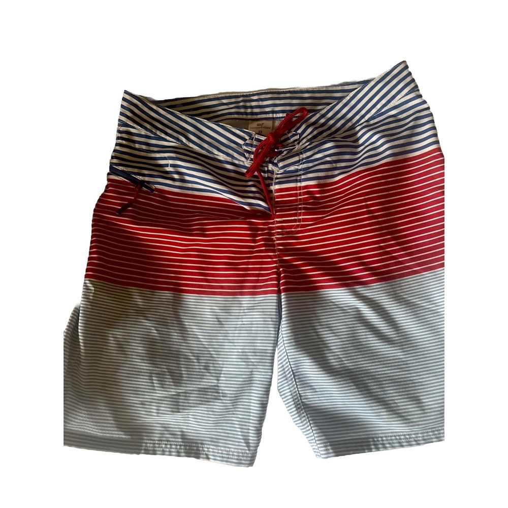 Vineyard Vines Whale Harbor Striped Board Swim Shorts red white blue Men's 33